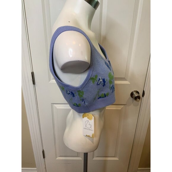 Altuzarra Blue Floral Wool Sleeveless Button Crop Top Size Large - Picture 3 of 6